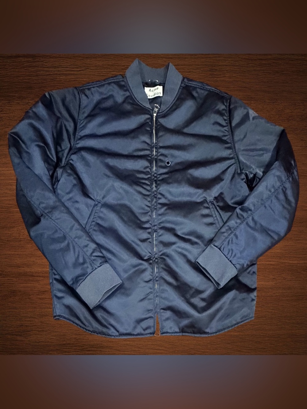 ACNE STUDIOS NAVY BLUE BOMBER JACKET SMOOTH NYLON